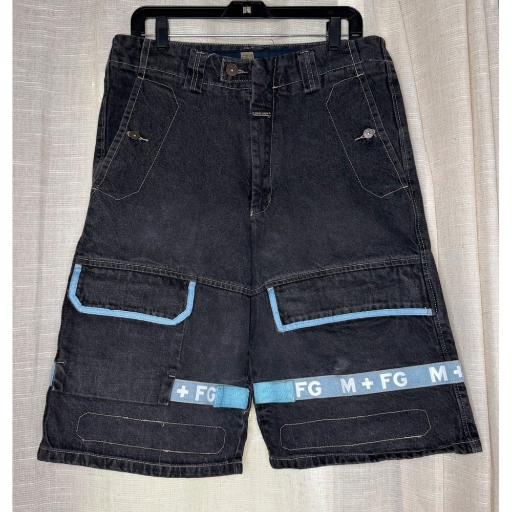 Y2K Vintage Marithe Francois Girbaud Shuttle Cargo Shorts Black Blue Men's 32